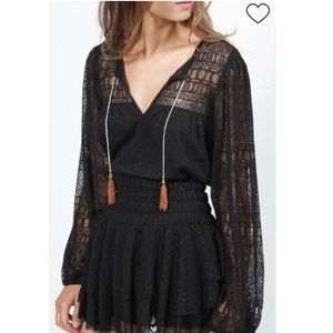 Misa Los Angeles Black Lined Lace Tassel Blouse Size XS